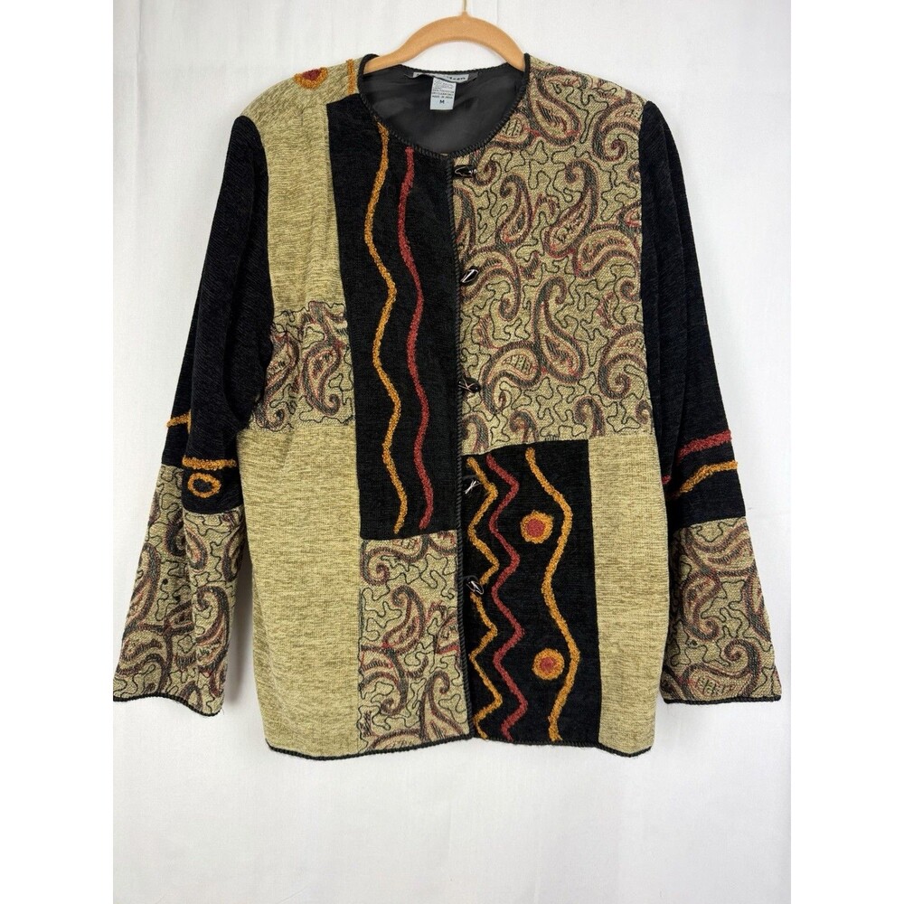 Indigo Mood Jacket Colorful Paisley Pattern Color block Decorative Buttons